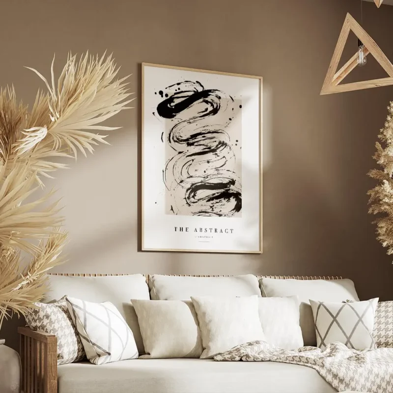 affiche avec peinture abstraite noire sur fond beige et typographie the abstract salon.webp