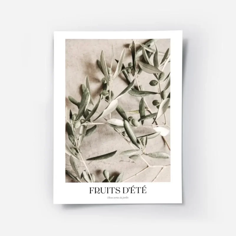 affiche avec photographie dolives vertes sur des branches dolivier sur un fond e.webp