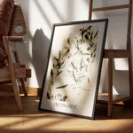 affiche avec photographie dolives vertes sur des branches dolivier sur un fond e encadre.webp