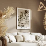 affiche avec photographie dolives vertes sur des branches dolivier sur un fond e salon.webp