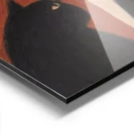 affiche avec quatre chats noirs aux expressions variees sur des fonds bleu orang aluminium.webp