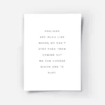 affiche avec texte noir sur fond blanc feelings are much like waves we cant stop.webp