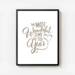 affiche avec texte the most wonderful time of the year en typographie marron sur avec cadre.webp