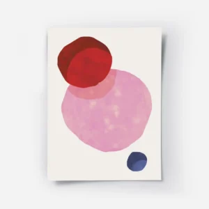 affiche avec trois formes rondes aux teintes vives rouge rose et bleu fonce sur .webp