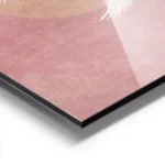 affiche avec trois grues blanches volantes sur un fond rose avec un cercle peche aluminium.webp