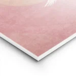affiche avec trois grues blanches volantes sur un fond rose avec un cercle peche lightpanel.webp