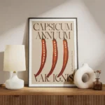 affiche avec trois piments rouges coupes en deux et leurs graines sur fond beige meuble.webp