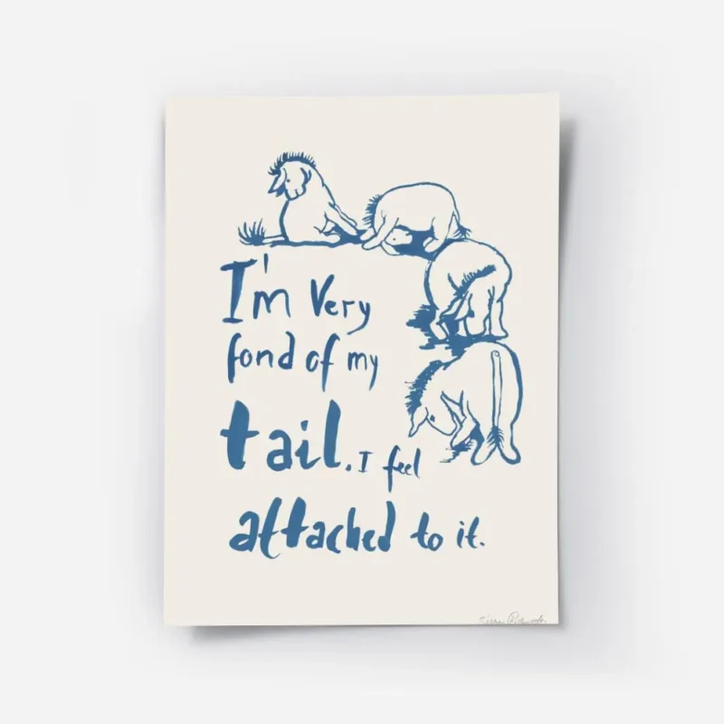 affiche avec typographie bleue et illustration humoristique dun ane sur fond bei.webp