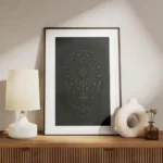 affiche avec typographie doree de symboles du zodiaque et signes astronomiques d meuble.webp