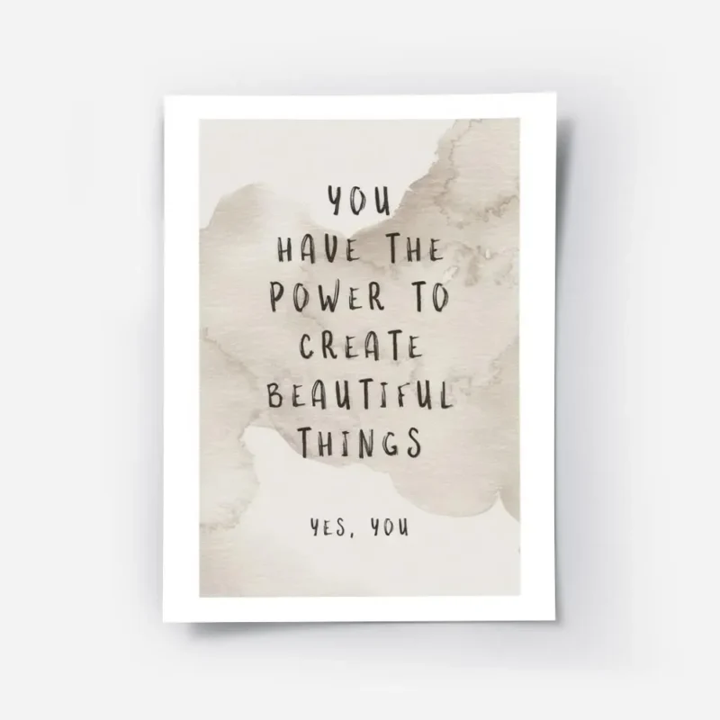 affiche avec typographie noire sur fond beige aquarelle texte you have the power.webp