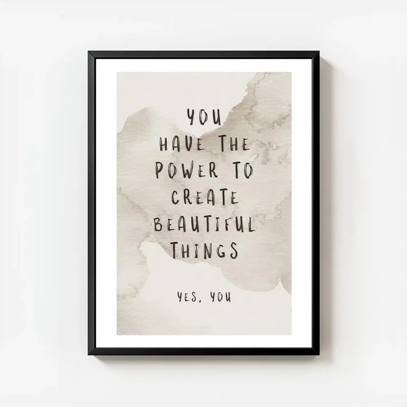 affiche avec typographie noire sur fond beige aquarelle texte you have the power avec cadre.webp