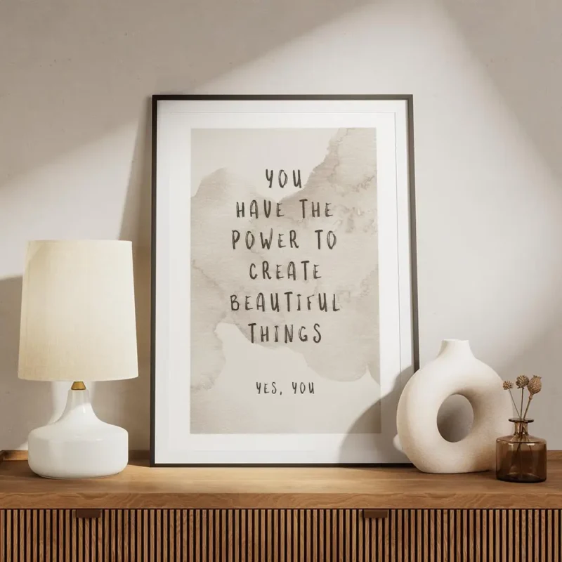 affiche avec typographie noire sur fond beige aquarelle texte you have the power meuble.webp