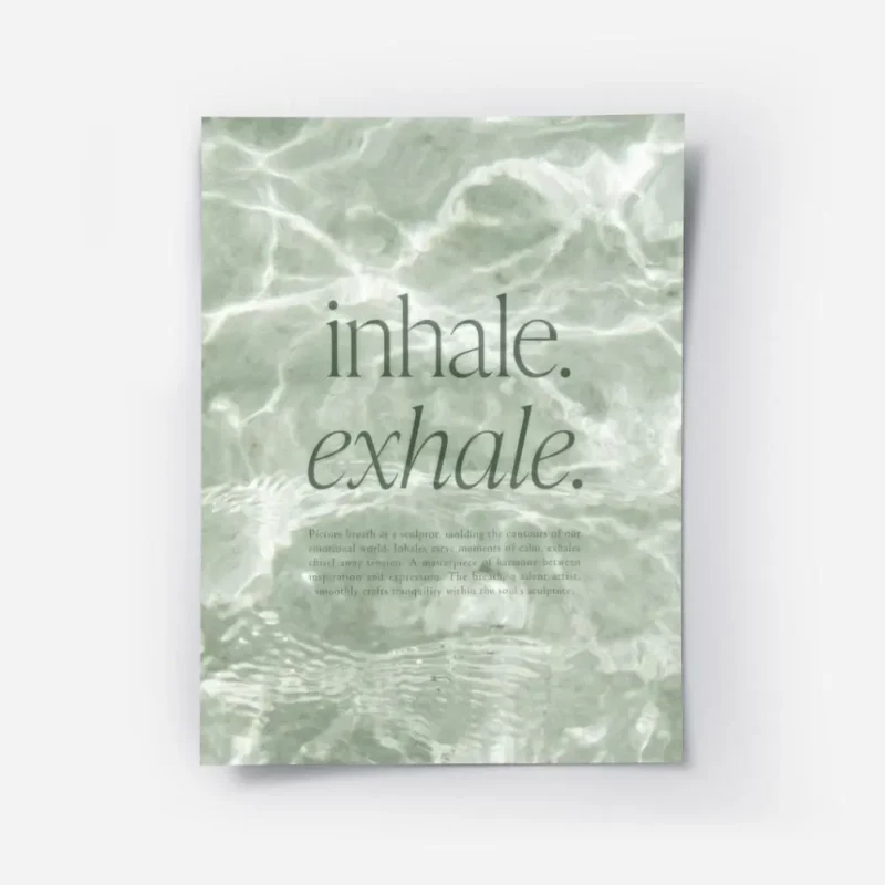 affiche avec typographie verte inhale exhale sur fond vert aquatique texture ave.webp