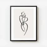 affiche avec un art lineaire noir de deux figures humaines abstraites entrelacee avec cadre.webp
