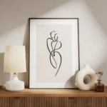 affiche avec un art lineaire noir de deux figures humaines abstraites entrelacee meuble.webp