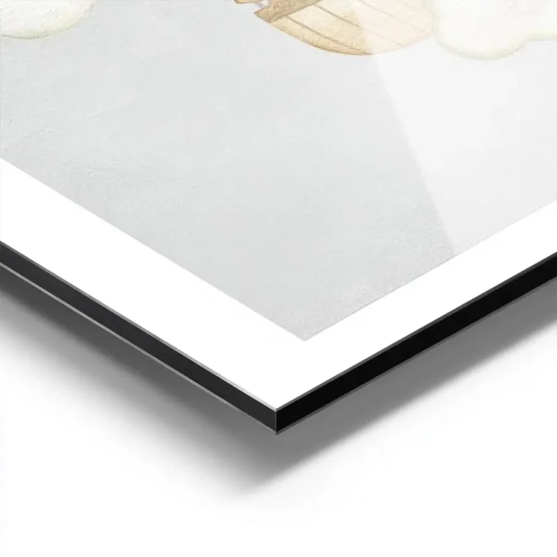 affiche avec un ballon a air chaud blanc un lapin et un elephant dans le panier aluminium.webp