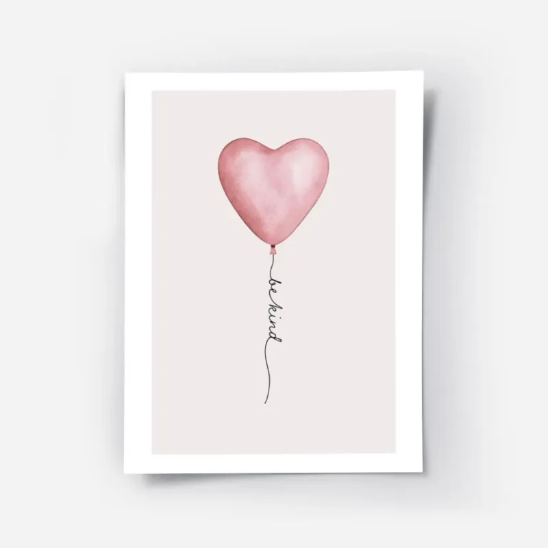affiche avec un ballon rose en forme de c ur et le texte be kind en typographie .webp