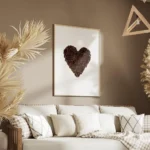 affiche avec un c ur forme de grains de cafe torrefies bruns sur fond blanc uni salon.webp