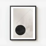 affiche avec un cercle noir et un carre trace sur un fond beige art graphique avec cadre.webp