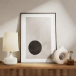 affiche avec un cercle noir et un carre trace sur un fond beige art graphique meuble.webp
