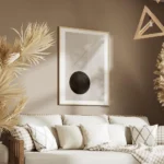 affiche avec un cercle noir et un carre trace sur un fond beige art graphique salon.webp