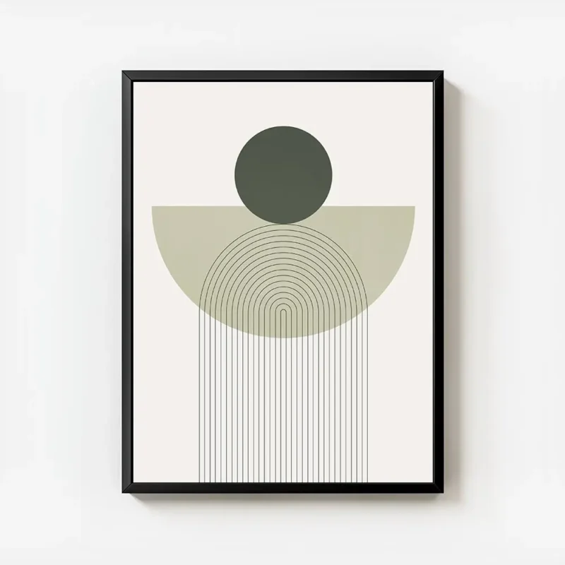 affiche avec un cercle vert fonce et une arche verte claire sur un fond blanc de avec cadre.webp