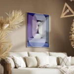 affiche avec un cercle violet et des formes geometriques bleues et grises avec u salon.webp