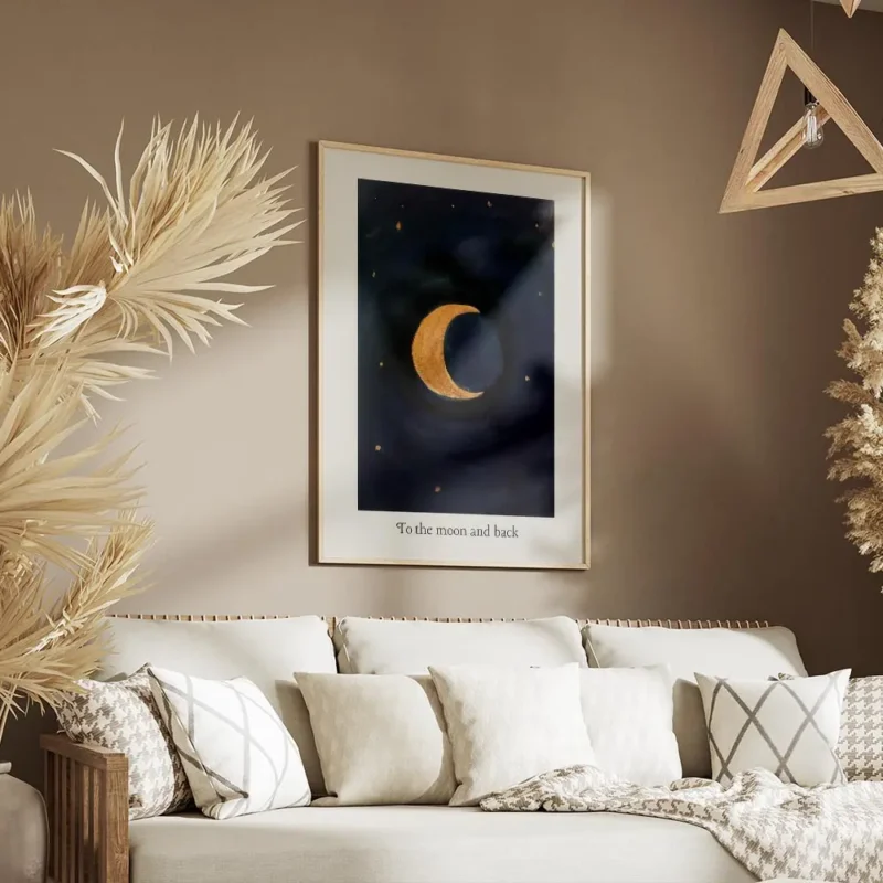 affiche avec un croissant de lune dore sur un fond bleu fonce parseme detoiles d salon.webp
