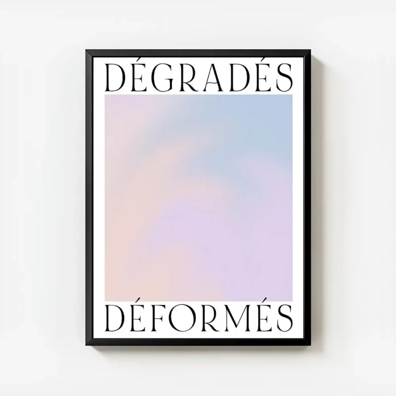 affiche avec un degrade pastel abstrait de couleurs violettes bleues et roses av avec cadre.webp
