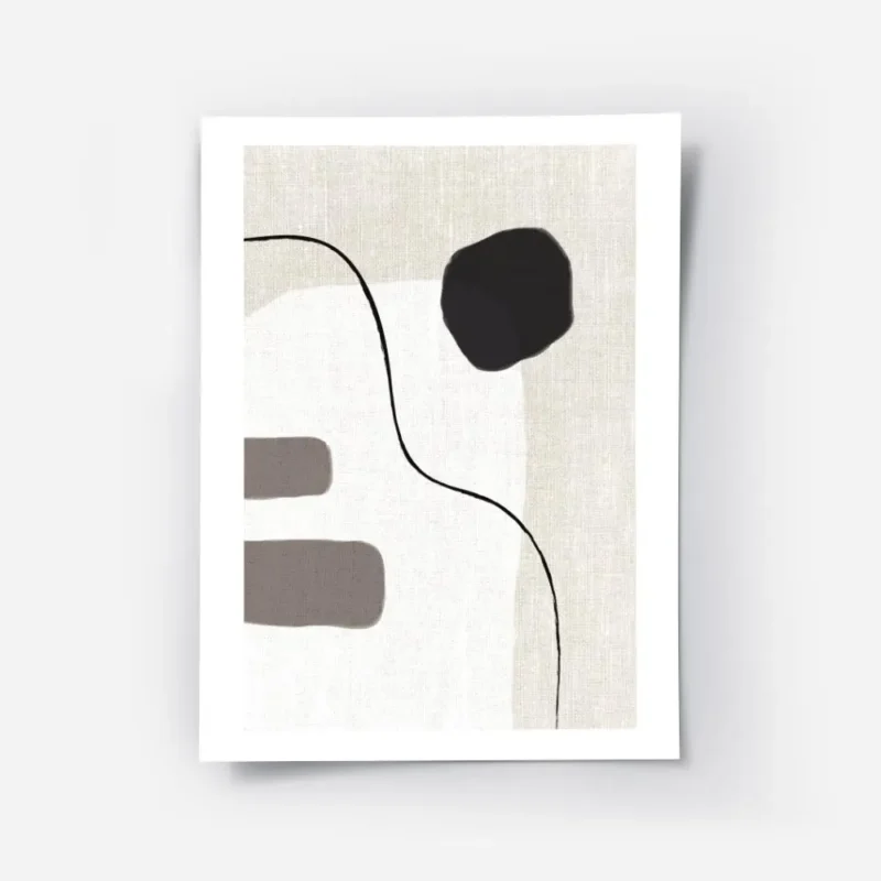 affiche avec un design abstrait de lignes noires et de formes beiges blanches et.webp