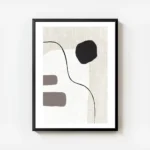 affiche avec un design abstrait de lignes noires et de formes beiges blanches et avec cadre.webp