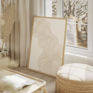 affiche avec un design de lignes beiges abstraites formant des formes organiques salon beige.webp