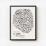affiche avec un design de points noirs en nuances variees formant un cercle avec avec cadre.webp