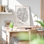 affiche avec un design de points noirs en nuances variees formant un cercle avec bureau.webp