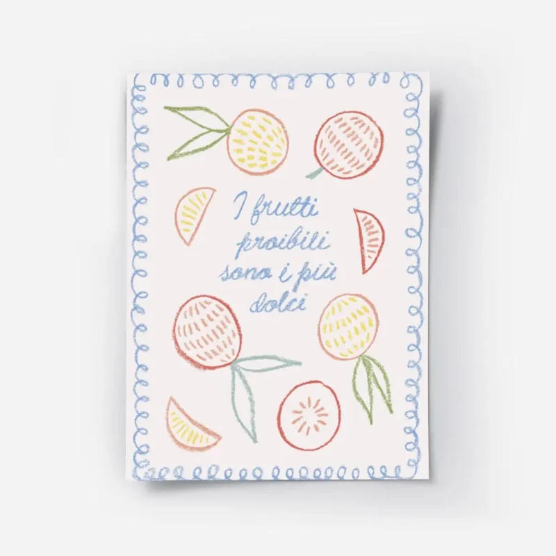 affiche avec un dessin colore de fruits orange et jaune sur fond clair avec du t.webp