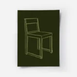 affiche avec un dessin de chaise simple en traits verts clair sur fond vert fonc.webp