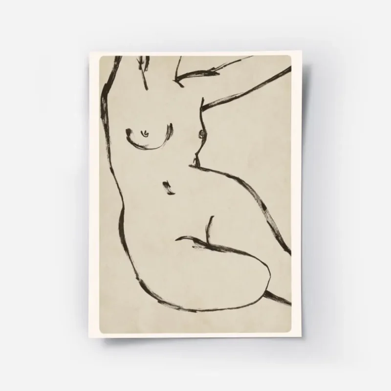 affiche avec un dessin de corps de femme nue style esquisse au fusain sur fond b.webp
