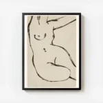affiche avec un dessin de corps de femme nue style esquisse au fusain sur fond b avec cadre.webp