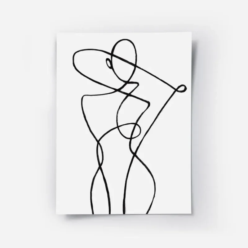 affiche avec un dessin de line art noir sur fond gris clair representant un corp.webp