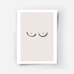 affiche avec un dessin minimaliste de seins sur fond rose pale typographie noire.webp