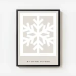 affiche avec un flocon de neige blanc graphique au centre dun carre sur fond bei avec cadre.webp