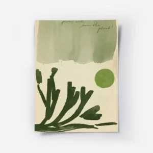 affiche avec un fond vert delave des formes vegetales sombres un cercle vert vif.webp