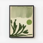 affiche avec un fond vert delave des formes vegetales sombres un cercle vert vif avec cadre.webp