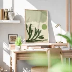 affiche avec un fond vert delave des formes vegetales sombres un cercle vert vif bureau.webp