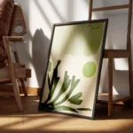 affiche avec un fond vert delave des formes vegetales sombres un cercle vert vif encadre.webp