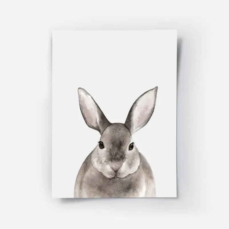 affiche avec un lapin marron clair a laquarelle sur fond blanc avec de grandes o.webp