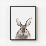 affiche avec un lapin marron clair a laquarelle sur fond blanc avec de grandes o avec cadre.webp