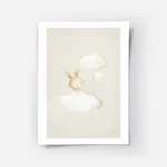 affiche avec un lapin marron dans un nuage blanc a cote dun petit cercle sourian.webp
