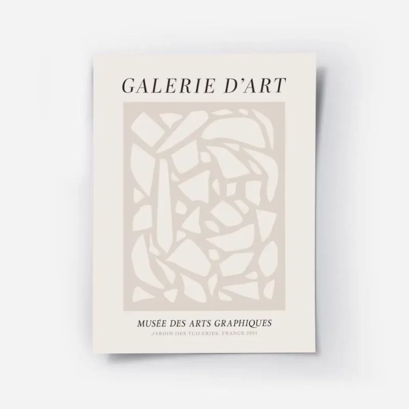 affiche avec un motif abstrait beige et texte noir style typographie sur fond cl.webp