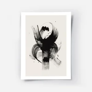 affiche avec un motif abstrait de coups de pinceau noirs audacieux et de taches .webp